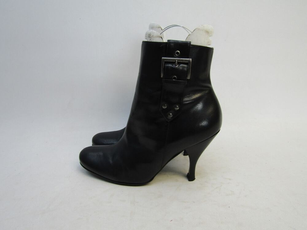 Enzo Angiolini Women Sz 8 M Black Leather Zip Buckle Ankle Fashion Boots Bootie